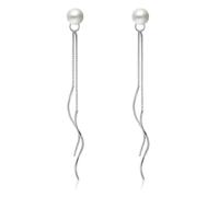 GGYTMQL 925 Sterling Silver Pearl Dangle Earring, Silver Tassel Ripple Ear Line Drop Earrings, Simple Stud Dangling Earrings, Jewelry for Women Girls