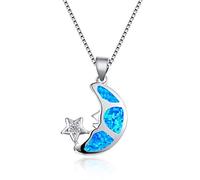 GGYTMQL Accessories Boho Female Big Moon Star Pendants Necklaces White Blue Fire Opal Necklace Vintage Black Wedding Necklaces For n