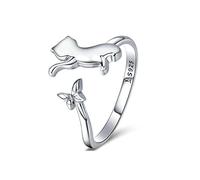 GGYTMQL Adjustable Ring for Women Butterfly Tail Animal Cat Rings Handmade Open Finger Ring Girls Birthday Gift Party Crystal Jewelry