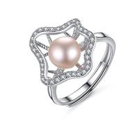 GGYTMQL Adjustable S925 Ring for Ladies - 7-7.5Mm Freshwater Pearl Irregular Bending of Micro-Inlaid Zircon Open Finger Ring,Trend Jewelry Party Gift
