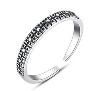 GGYTMQL Adjustable S925 Ring for Ladies - Distressed Stacking Vintage Carved Lattice Minimalist Cuff Open Finger Ring,Womens Jewellery Gifts