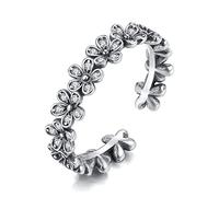 GGYTMQL Adjustable S925 Vintage Ring for Ladies - Distressed Vintage Flowers Hand-Carved Inlaid Zircon Open Finger Ring,Holiday Party Gift