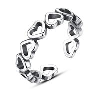GGYTMQL Adjustable S925 Vintage Ring for Ladies - Elements Retro Hollow Stitching Love Open Finger Ring,Holiday Party Jewelry Gift for Women