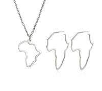 GGYTMQL Africa Map Outline Pendant Necklace and Earrings Set Gold Plated Trendy Africa Motherland Continent Outline Jewelry Set