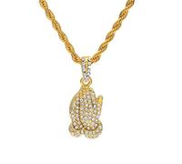 GGYTMQL Alloy Gold Color Micro Pave Rhinestone Angel, Praying Hands, Wing Pendant Necklace With 24 Inch Rope Chain
