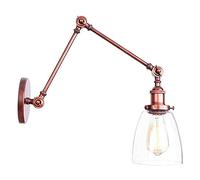 GGYTMQL American Wall Light Industrial Swing Arm Retro Antique Wall Lamp Rust Finish Adjustable Double Long Arm Single Wall Sconce E27 Socket Metal Fixture for Living Room Kitchen Bar Bedroom Hallway