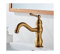 GGYTMQL Antique Brass Basin Faucet 360 Rotation Single Handle Hot Cold Mixer Tap Bathroom Basin Vessel Sink Faucet Kitchen Tap(Drain)