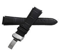 GGYTMQL Aqua Master 20mm Widens to 25mm Black Leather Watch Band Strap With Stainless Steel Deployment Clasp