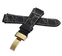 GGYTMQL Aqua Master 20mm Widens to 26mm Black Leather Watch Band Strap With Stainless Steel Deployment Clasp