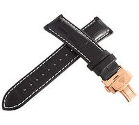 GGYTMQL Aqua Master 22mm Black Leather Watch Band Strap With Rose Gold-tone Stainless Steel Deployment Clasp