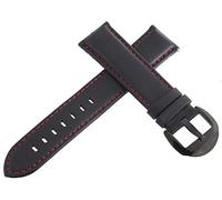GGYTMQL Aqua Master 22mm Red Stitches Black Leather Watch Band Strap With Black-tone Stainless Steel Buckle