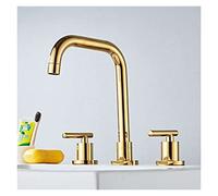 GGYTMQL Basin Faucets Gold Sink Mixer North American Style Bathroom Sink Faucet Widespread 3 Hole Bathroom Basin Mixer(Gold)