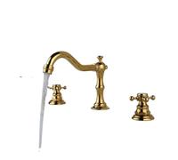 GGYTMQL Bathroom Brush Gold Lavatory Widespread Faucet hot and Cold Three Holes Sink Mixer 8 Inch Sink Faucet Black Nickel(Brush Gold)