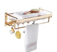GGYTMQL Bathroom Shelves Towel Rail Rack Bathroom Towel Rack, Double Tier Shower Storage Rack, Wall Mounted Gold Towel Bar, Aluminium Nail Or Nail Free Towel Holder for Bathroom Kitchen