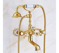 GGYTMQL Bathtub Faucets Luxury Gold Brass Bathroom Faucet Mixer Tap Wall Mounted Hand Held Shower Head Kit Shower Faucet Sets,Golden a