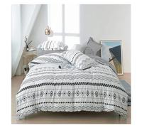 GGYTMQL Bed, 3 Piece Black and White Striped Comforter Set Bedding Breathable Soft Brushed Comforter Geometric Pattern Lightweight