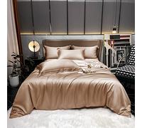 GGYTMQL Bed Quilt Cover Dark Golden 100% Silk Bedding Set Solid Color Queen King Duvet Cover Set Bed Sheet Fitted Sheet Pillowcase (Color : B, Size : King Size 4Pcs) (A Queen size 4Pcs)