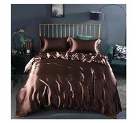 GGYTMQL Bed, Smooth Cool Bedding Set Coffee Satin Duvet Cover Sets Flat/Fitted Sheet Pillowcase 4pcs Bedclothes