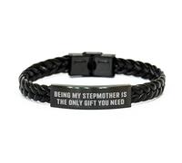 GGYTMQL Being My Stepmother Is The Only Gift I Need, Gifts from Women, for Stepmother, Braided Leather Bracelet, Birthday Unique Gift, Small, Leather, no gemstone
