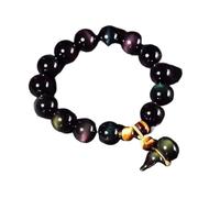 GGYTMQL Black Obsidian Bracelet, for Women Men Natural Black Obsidian Wu Lou Calabash Gourd Rainbow Eye Tiger Eye Bracelet Attract Good Luck,8mm