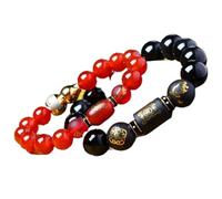 GGYTMQL Black Obsidian Bracelet, Red Agate Wealth Bracelet Obsidian 12 Zodiac Animal Charm Bracelet Reiki Amulet Lucky Ward Off Evil Bracelet,Dog,Black 14mm