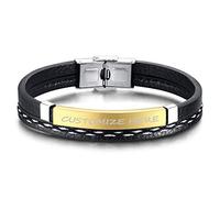 GGYTMQL Black titanium steel women's bracelet, retro fashion, multi-layer braided rope bracelet with English letters.