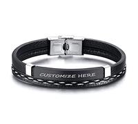 GGYTMQL Black titanium steel women's bracelet, retro fashion, multi-layer braided rope bracelet with English letters.