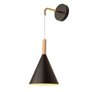 GGYTMQL Black Wall lamp Fixture, Black Bedside Wood Metal Creative Wall Sconce. Scandinavian Living Room Minimalist Fashion Wall Mount Light. for e27 Bathroom Hallway Porch