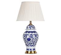 GGYTMQL Blue And White Porcelain Ginger Jar Lamp Hand Painting Bedroom Bedside Lamp Porcelain Bedroom Bedside Lamp Large Oriental Ceramic Table Lamp Office Night Lamp(B)
