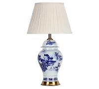 GGYTMQL Blue And White Porcelain Glazed Ceramic Table Lamp Large Oriental Ginger Jar Lamp Bedroom Bedside Lamp Traditional Art Deco All Copper Table Lamp For Living Room Office Night Lamp(B)