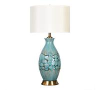 GGYTMQL Blue Glazed Ceramics Table Lamp -made Porcelain Painted Bedroom Bedside Lamp Chinese -style Small Fish Pattern Modern Desk Lamp With Matching Shade