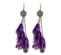 GGYTMQL Bohemian Feather Earrings For Women - Vintage Ethnic Hollow Geometric Round Handmade Chain Earings, Fashion Dangle Party Jewelry For Women Girls ui