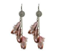GGYTMQL Bohemian Feather Earrings For Women - Vintage Ethnic Hollow Geometric Round Handmade Chain Earings, Fashion Dangle Party Jewelry For Women Girls ui