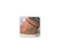 GGYTMQL Boho Layered Wax Rope Anklets Vintage Sun Pendant Ankle Bracelet Sun Anklet Bracelet Satellite Anklet Ball Beaded Foot Chain Jewelry for Women and Girls
