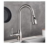 GGYTMQL Bronze Black Kitchen Faucet Pull Out 2-Way Sprayer Single Handle Hot Cold Water Mixer Tap Water Crane for Kitchen 360 Rotation(Brushed Nickel)