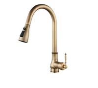 GGYTMQL Bronze Kitchen Faucet with Pull Out Sprayer and Cold Tropical Mixer Antique Brass Sink Crane Faucet EL9021
