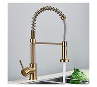 GGYTMQL Brushed Gold Kitchen Faucet Pull Down 2-Way Spray Single Handle Hot Cold Water Mixer Tap 360 Rotation Torneira Cozinha Mixer Tap(Nickel Grey Hose)