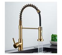 GGYTMQL Brushed Gold Kitchen Faucet Pull Down 2-Way Spray Single Handle Hot Cold Water Mixer Tap 360 Rotation Torneira Cozinha Mixer Tap(Nickel Grey Hose)
