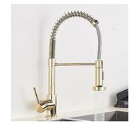 GGYTMQL Brushed Gold Kitchen Faucet Pull Down 2-Way Spray Single Handle Hot Cold Water Mixer Tap 360 Rotation Torneira Cozinha Mixer Tap(Nickel Grey Hose)