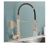 GGYTMQL Brushed Gold Kitchen Faucet Pull Down 2-Way Spray Single Handle Hot Cold Water Mixer Tap 360 Rotation Torneira Cozinha Mixer Tap(Nickel Grey Hose)