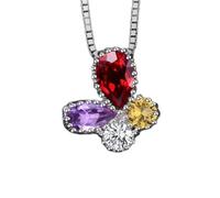 GGYTMQL Butterfly Natural Amethyst Garnet Citrine 925 Pendant Necklace for Women Gemstone Choker no Chain