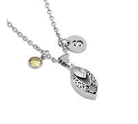 GGYTMQL Cenizas Colgante De Collar De Urna De Cremación De Recuerdo De Cenizas De Hoja, Joyería Conmemorativa, Colgante De Cenizas De Acero Inoxidable, Piedra Natal Elegible