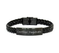 GGYTMQL Certified Magistrate Funny Braided Leather Bracelet Gifts for Magistrate Birthday Presents from Friends, 7.87 inches Stainless Steel PU Leather, Small, Leather, no gemstone