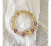 GGYTMQL Charm bracelet Feng Shui Crystal Bracelet Natural Strawberry Quartz Lucky Charm Gold Rutilated Quartz Bracelet Vacation Jewelry Amulet Attract Wealth Money Prosperity Luck