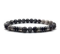 GGYTMQL Charm jewelry Beaded Bracelets,Beaded Bracelets Natural Black Striped Stone Beads Bangles 4 Silver Round Pendants Elastic Crystal Bracelet Fashion Crystal Jewelry for Men Women
