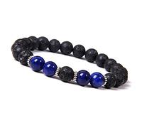 GGYTMQL Charm jewelry Beaded Bracelets,Beaded Bracelets Natural Lapis Lazuli Black Lava Stone Beads Bangles Elastic Crystal Bracelet Fashion Crystal Jewelry for Men Women