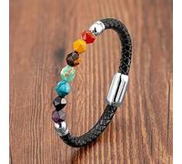 GGYTMQL Charm jewelry Beaded Bracelets,Beaded Bracelets Natural Polygonal Colorful Stone Beads Braided Leather Rope Bangles Silver Snap Crystal Bracelet Fashion Crystal Jewelry for Men Women