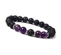 GGYTMQL Charm jewelry Gemstone Bracelet,Beaded Bracelets Natural Amethyst Black Lava Stone Beads Bangles Elastic Crystal Bracelet Fashion Crystal Jewelry for Men Women