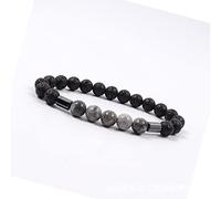 GGYTMQL Charm jewelry Gemstone Bracelet,Beaded Bracelets Natural Black Lava Grey Striped Stone Beads Bangles Elastic Crystal Bracelet Fashion Crystal Jewelry for Men Women