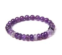 GGYTMQL Charm Jewelry Gemstone Bracelet,Beaded Bracelets Natural Flat Beads Round Beads Amethyst Bangles Elastic Crystal Bracelet Fashion Crystal Jewelry for Men Women (Size : 8MM)